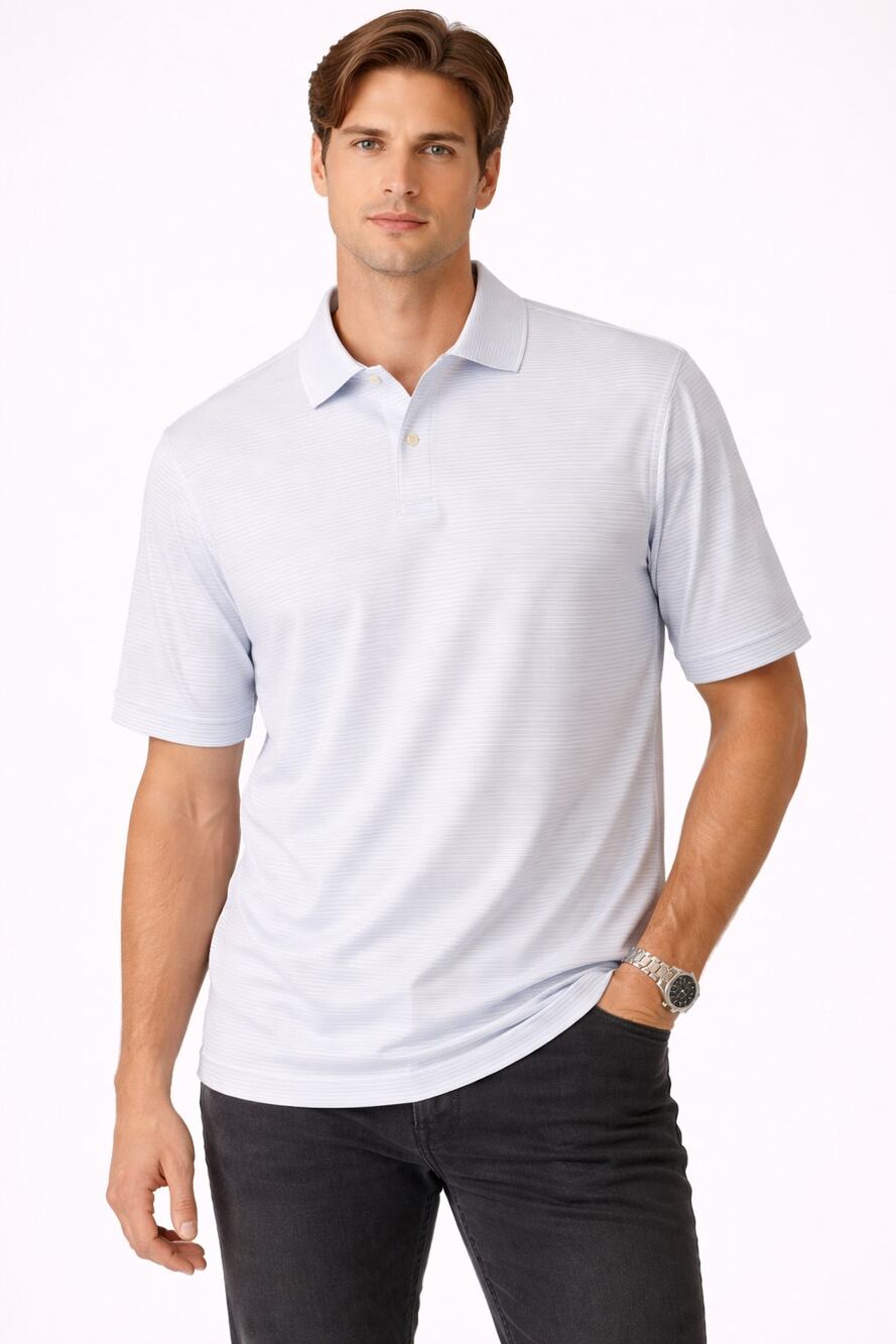 Peter Millar Men's Summer Comfort Polo Shirt White Blue Stripe Performance SZ XL
